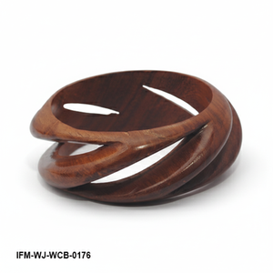 Brazalete de Madera Natural Tallado a Mano, Diseño Espiral, Grueso y Curvo, Estilo Boho Étnico para Mujer - Product Image 4