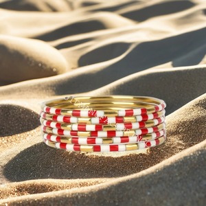 Pulseras de Resina y Latón en Color Rojo, Marfil y Dorado, Juego de Brazaletes Hechos a Mano, Pulseras Étnicas para Mujer, Regalo para Fiesta - Product Image 2