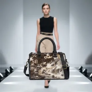Sac à main de luxe en cuir pour femme, style vintage, motif décoratif, chaînes, deux anses, grande capacité, fermeture éclair - Product Image 1