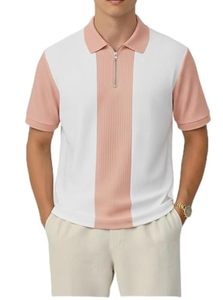 Polo en coton zippé, toucher frais, respirant, léger, pour l'été, couleur unie, coupe classique, idéal pour les loisirs - Product Image 3