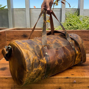 กระเป๋าทรงดัฟเฟิลกระเป๋าเดินทางแบบเต็มตัวทำจากหนังแท้สไตล์วินเทจสำหรับไปยิมกระเป๋าหนังแท้สำหรับเดินทางข้ามคืน - Product Image 3