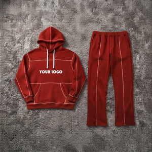 ชุดเซ็ตเสื้อฮู้ดดี้และกางเกงวอร์มผ้าเฟรนช์เทอร์รี่เนื้อหนาแบบโอเวอร์ไซส์ พร้อมปักลายตามสั่ง ชุดวอร์มทรงหลวมสำหรับผู้ชาย - Product Image 4