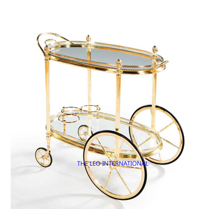 Chariot de service 3 niveaux en métal et bois de haute qualité pour intérieur/extérieur, chariot de rangement avec structure en fer pour salon - Product Image 5