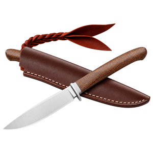 Cuchillos de Caza con Empuñadura Tejida Marrón y Negra, Hoja Fija Plateada, Funda de Cuero Marrón para Campismo, Senderismo y Tareas de Campo - Product Image 6