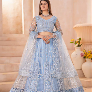 Traditional Indian Designer Butterfly Net <b>Material</b> Lehenga Choli <b>Sequins</b> Codding Embroidery Work Heavy Work Net Wedding Diwali - Product Image 1