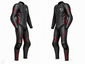 X Mixed-Leather Performance One-Piece Motorcycle <b>Suit</b> | Black <b>Red</b> Green | X Logo | OEM ODM Manufacturer | Premium Design | - Product Image 4