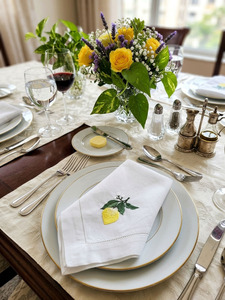 Serviette en coton brodée personnalisée, style classique, motif citron, délavage à la pierre, ourlet festonné, 60x60cm, faite à la main, réutilisable, lavable en machine, vente en gros - Product Image 2