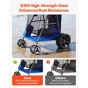 Carreta de Playa Plegable Reforzada con Ruedas Sólidas de 10 Pulgadas, Aislada, Capacidad de Carga de 75 kg, Carrito para Arena y Playa con Ruedas Grandes para Camping - Product Image 4