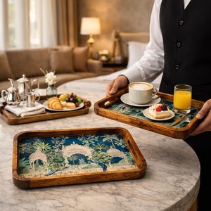 Modern Design Wooden Serving <b>Tray</b> for Snacks <b>Tea</b> Kitchen and Dining Serving Decor Dessert Serving <b>Tray</b> Available At Best Price - Product Image 4