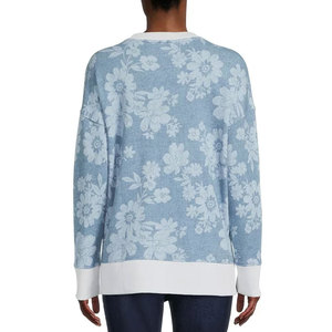 Sweat-shirt minimaliste à col rond, manches longues, en mélange de coton doux, pull décontracté, sweat-shirt à épaules tombantes pour femmes - Product Image 2