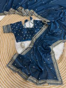 Sari de seda Aarco Georgette con bordado de diseñador, trabajo de lentejuelas y borde de hilo multicolor, con blusa completamente cosida. - Product Image 5