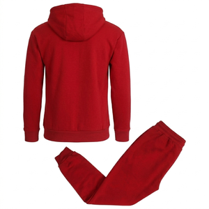 <b>Men</b> Autumn Casual Tracksuit Solid Color Full Sleeve Hooded Zipper Two Piece Set Red Polyester Breathable Regular Fit - Product Image 2