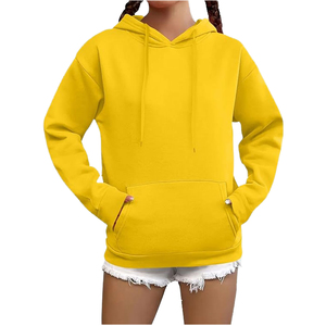เสื้อฮู้ดผู้หญิงสีเหลืองล้วน ผ้าฟลีซ 100% โพลีเอสเตอร์ ถักแบบลำลอง ความยาวสั้น มีกระเป๋า เหมาะสำหรับใส่ในฤดูหนาว - Product Image 6