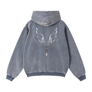 High Quality Acid Wash Hoodie Zip for Men Women Vintage Washed Sweatshirt Oversized Streetwear Fashion Custom Logo 100% Cotton - Product Image 1