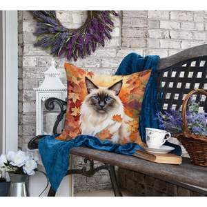 Gato balinés en hojas de otoño almohada decorativa lavable a máquina 18H x 18W para interior y exterior para sofá cama y decoración de Patio - Product Image 4