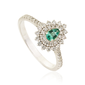 แหวนคู่ทรงลูกแพร์ประดับมรกตและเพชร ดีไซน์ใหม่สุดหรู สำหรับงานแต่งงานและหมั้น ทองคำขาว 18K  สั่งซื้อขั้นต่ำน้อย - Product Image 3