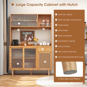 Mobile da Cucina Moderno in Bambù da 69 Pollici con Ante in Vetro Temperato, Spazio Extra e Sistema Anti-Ribaltamento, con Struttura in MDF e Acciaio/Metallo - Product Image 5