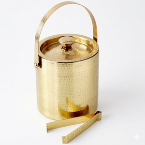 Seau à glace en acier inoxydable martelé doré avec couvercle et pince, isotherme à double paroi pour boissons, idéal pour hôtels, bars, mariages et fêtes - Product Image 4