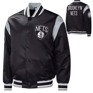 Veste universitaire personnalisée en satin noir/gris pour homme, avec logo script, style bomber, uniforme de baseball, vêtements de sport, vente en gros - Product Image 1