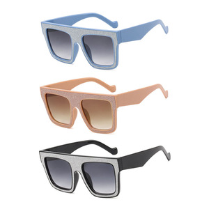 Lunettes de soleil carrées surdimensionnées de marque de luxe pour hommes et femmes, monture en plastique vintage, verre unique avec diamants, protection UV400 - Product Image 3