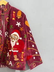 Blazer de Noël en velours brodé à la main, motif vin rouge, chaud et élégant, cadeau de Noël idéal - Product Image 4