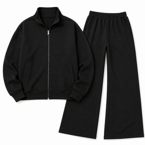Ensemble de survêtement gothique gris uni en polaire pour femme grande taille, personnalisé, avec sweat à capuche zippé, crop top et pantalon large, respirant - Product Image 3