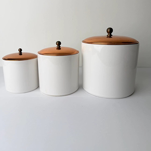 White Metal Container With Copper Lid For Cafes Modern Simple <b>Kitchen</b> Storage Jar For Sugar Tea Coffee <b>Pantry</b> Organizer - Product Image 1