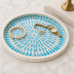 Bandeja Redonda con Incrustaciones de Hueso, Diseño de Mosaico Azul de Lujo, Plato Decorativo para Mesa, Ideal para Decoración de Mesa de Centro en Hoteles y Hogares - Product Image 3