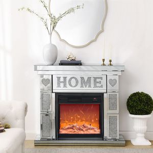 W 46\" X D 12.6\" X H 41\" Acrylic Diamond <b>Mirror</b> Fireplace Cabinet <b>TV</b> Electric Fireplace Cabinet - Product Image 3