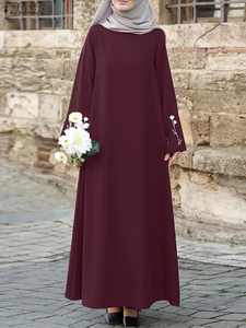 Abaya musulmane élégante 2026 pour femme, robe longue à manches longues brodée de fleurs, robe islamique décontractée, caftan, robes hijab de Dubaï - Product Image 3