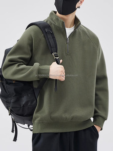 Chaqueta Casual Vintage de Color Sólido para Hombre, Sudadera con Capucha y Cremallera, con Cuello Alto Bordado Simple, Capa Base - Product Image 4