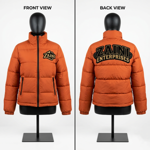 Chaqueta Acolchada para Mujer, 110 GSM, Poliéster Pongee, Color Naranja Quemado, Bordado Personalizado, Parche de Chenilla, OEM ODM, Ropa de Invierno - Product Image 1