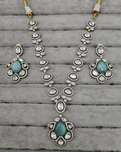 Juego de Joyería Nupcial de Lujo con Diamantes Americanos, Collar Largo con Colgante de Piedra Verde Mar y Pendientes a Juego, Joyería de Boda con Circonitas al por Mayor - Product Image 4