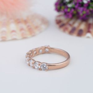 Anillo de media eternidad de plata de ley S925 con moissanita de 0.7CT, engaste de púas certificado, para mujer, oro rosa, para aniversario de boda - Product Image 2