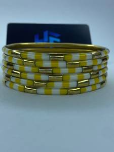 Artisan <b>Resin</b> Brass Bangles Imitation Pearl Channel Setting Ethnic Style Party Occasion Women's Trendy Wholesale Supplier - Product Image 1