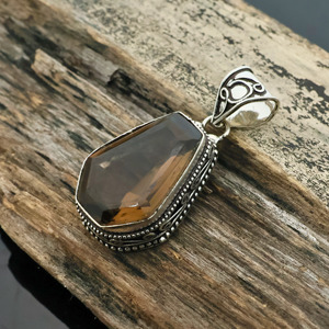 จี้ควอตซ์สโมคกี้เคลือบเงิน – พลอยสีน้ำตาลเจียระไน – สร้อยคอสไตล์วินเทจ - Product Image 2