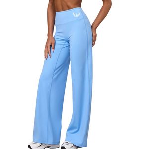 Pantalon de yoga pour femme, bleu ciel, respirant, tricoté, léger, coupe droite, taille haute, extensible, pour le fitness, le sport et les loisirs - Product Image 1