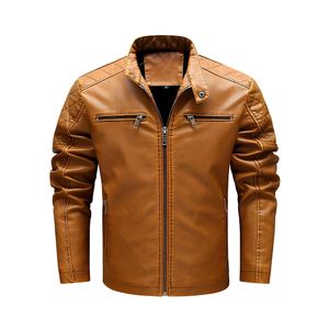 Veste de moto en cuir PU pour homme, col montant, fermeture éclair sur le devant, coupe ajustée, coupe-vent, tenue décontractée d'automne - Product Image 1