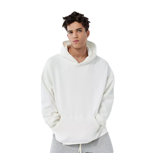 Adult Men's White Color Drop Shoulder Hoodies 100% Cotton Breathable Winter Wear Long Sleeves Pullover Baggy Hoodies - Product Image 1