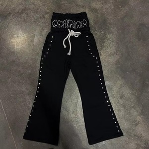 Rhinestone Flare Sweatpants and Hoodie <b>Set</b> OEM Custom Manufacturer Double Waisted Baggy Stacked Pants Sweat Suit Zip up - Product Image 3