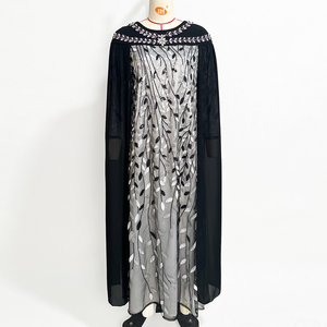 AN13050 Women Modest <b>Loose</b> Fit Polyester Mesh Embroidered Middle Eastern Ethnic Muslim Abaya Daily Evening <b>Dress</b> - Product Image 5