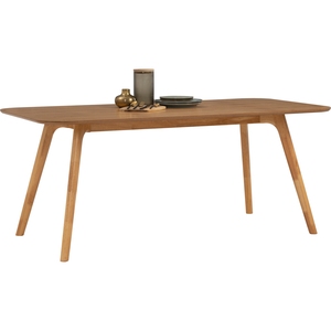 Table à manger rectangulaire en chêne massif de style nordique du milieu du siècle, plateau en placage de frêne naturel, pieds évasés, pour grande maison - Product Image 2