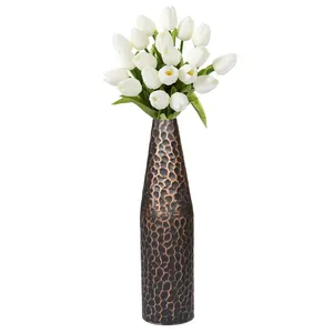 <b>Tall</b> Black & Copper Tone Decorative Flower Vase with Textured Pattern for Rustic Home Decor Console Table and Floral Arrangement - Product Image 5