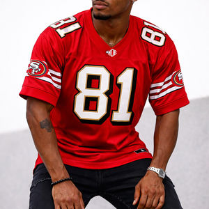 เสื้อฟุตบอลอเมริกันตาข่ายสีแดงสุดฮิตปี 2026 สำหรับผู้ชาย ชุดทีมแบบกำหนดเอง หมายเลข 100% โพลีเอสเตอร์ รับผลิตเสื้อแบบ OEM ขายส่งจากโรงงาน - Product Image 6