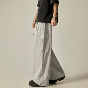 กางเกงขากว้างสไตล์อเมริกันลำลองสำหรับฤดูร้อน กางเกงทรงกระบอกบางเบา แบรนด์แฟชั่นสำหรับผู้ชาย ทรงหลวม แห้งเร็ว สไตล์ทหารพลร่ม - Product Image 5