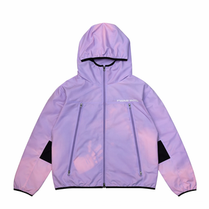 Chaqueta cortavientos con capucha y cremallera para mujer, ligera, morada, para uso en exteriores, ropa de calle, proveedor OEM, chaquetas para hombre con logotipo personalizado - Product Image 4