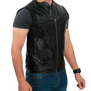 Mens Motorcycle Leather <b>Vest</b> Genuine Cowhide Biker <b>Vest</b> Men Riding Waistcoat Custom Logo Leather <b>Vest</b> - Product Image 3