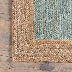 Modern Flat <b>Weave</b> Jute Area Rug Solid Color Rectangle Non Slip Living Room Floor Carpet Thin Pile Natural Border - Product Image 3