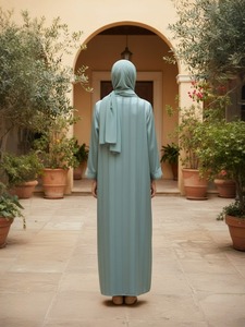 Abaya Azul Claro Modesta de Manga Larga, Vestido Largo de Rayón para Mujer, Estilo de Oriente Medio, Uso Diario, Color Sólido, Corte Holgado - Product Image 1