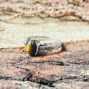 Bague œil de tigre, bague bohème avec pierre ovale pour femme, en laiton plaqué argent, bijoux minimalistes, cadeau, vente en gros - Product Image 5